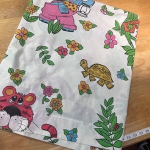 Cannon Monticello Flat Twin Sheet Vtg White Animal Jungle Floral Print Rips